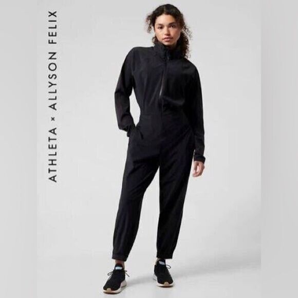 Athleta x Allyson Felix Black Legend Long Sleeve Hooded Jumpsuit - Picture 1 of 11